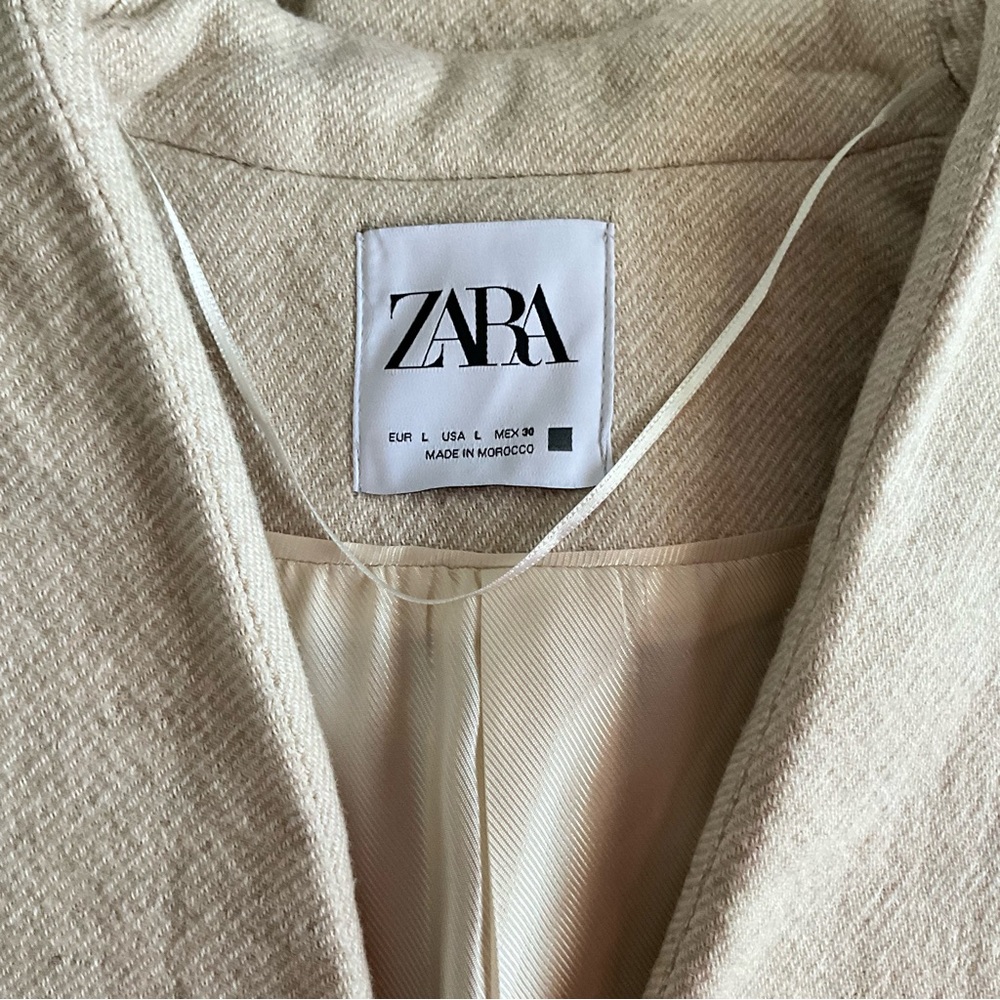 NWT Zara Wool Blend Coat With Leather Belt - Picture 11 of 13